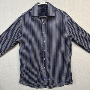 English Laundry Men's‎ Long Sleeve Blue Checked 16 34/35 Flip Cuff Handsome